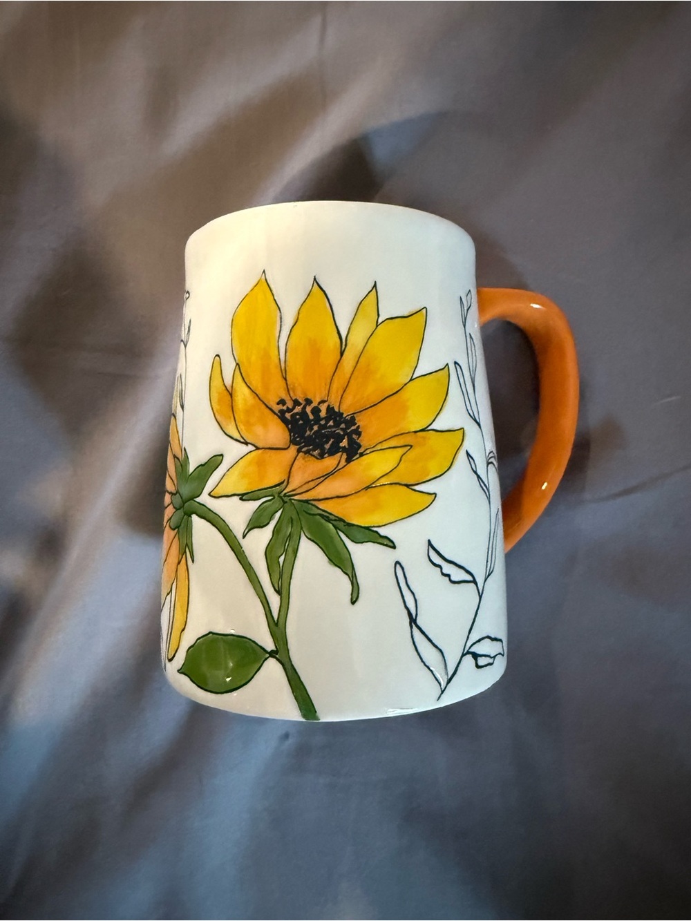 Sunflower Ceramic Mug with Orange Handle